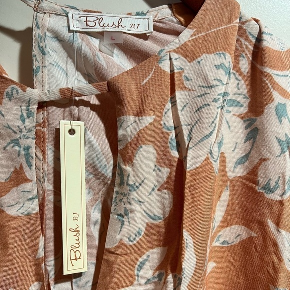 Blush Peach Floral Print Romper Bell Sleeve 3XL - Picture 3 of 10